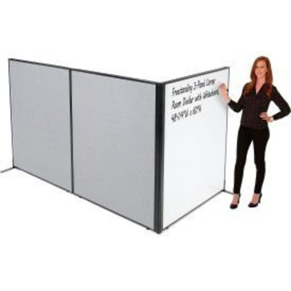 Global Equipment Interion    Freestanding 3-Panel Corner Room Divider with Whiteboard, 48-1/4"W x 60"H, Gray 695169GY